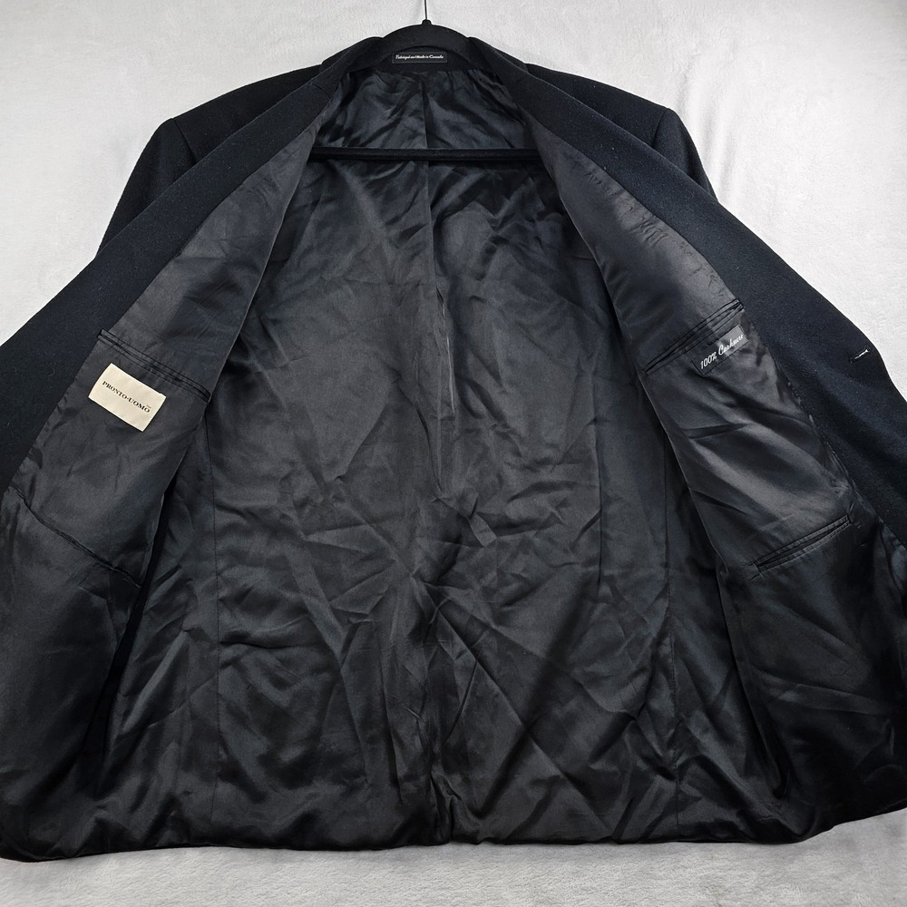 Pronto Uomo Sport Coat Men's 48R 100% Cashmere Flannel Black Blazer Jacket - Picture 8 of 13